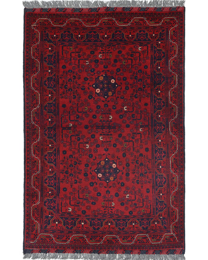 Afghan 3' 2" X 4' 9" Hand Knotted Wool Rug 3' 2" X 4' 9" (97 X 145) / Red / Wool