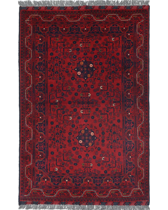 Afghan 3' 2" X 4' 9" Hand Knotted Wool Rug 3' 2" X 4' 9" (97 X 145) / Red / Wool