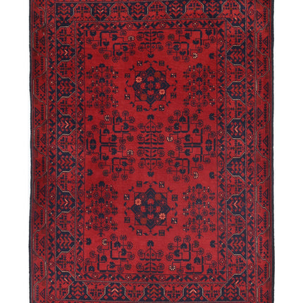 Afghan 3' 5" X 4' 10" Hand Knotted Wool Rug 3' 5" X 4' 10" (104 X 147) / Red / Wool