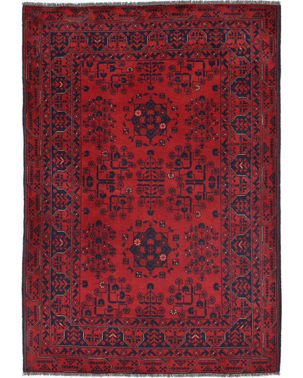 Afghan 3' 5" X 4' 10" Hand Knotted Wool Rug 3' 5" X 4' 10" (104 X 147) / Red / Wool