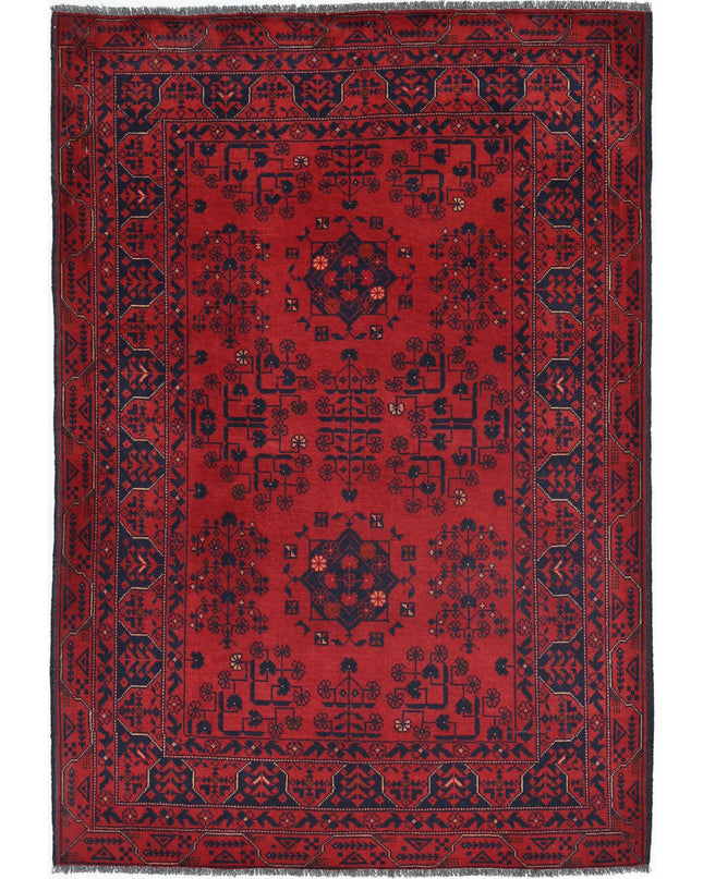Afghan 3' 5" X 4' 10" Hand Knotted Wool Rug 3' 5" X 4' 10" (104 X 147) / Red / Wool