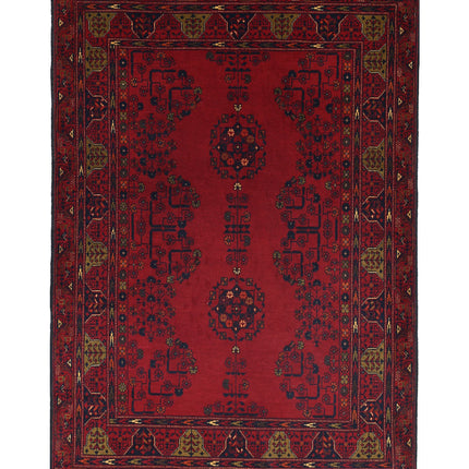 Afghan 3' 4" X 4' 9" Hand Knotted Wool Rug 3' 4" X 4' 9" (101 X 145) / Red / Wool