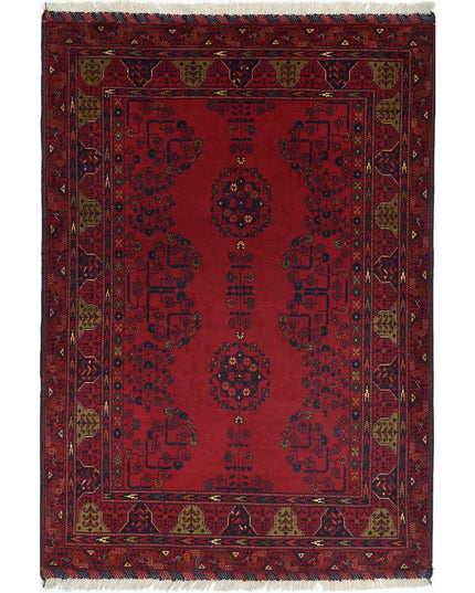 Afghan 3' 4" X 4' 9" Hand Knotted Wool Rug 3' 4" X 4' 9" (101 X 145) / Red / Wool