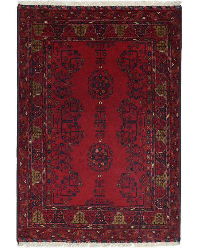 Afghan 3' 4" X 4' 9" Hand Knotted Wool Rug 3' 4" X 4' 9" (101 X 145) / Red / Wool