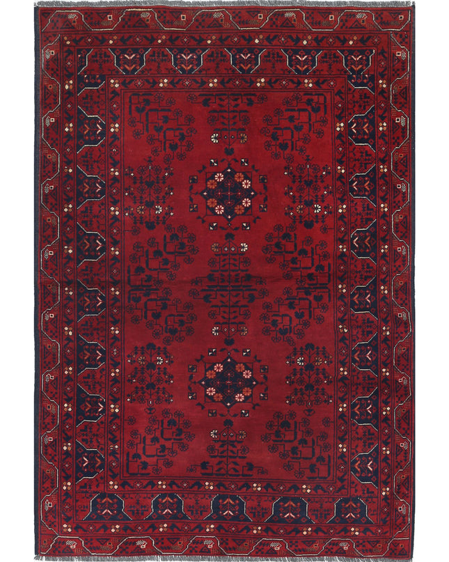 Afghan 3' 2" X 4' 9" Hand Knotted Wool Rug 3' 2" X 4' 9" (97 X 145) / Red / Wool