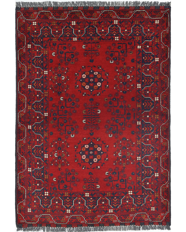 Afghan 3' 4" X 4' 11" Hand Knotted Wool Rug 3' 4" X 4' 11" (101 X 150) / Red / Wool