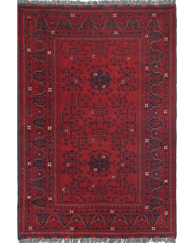 Afghan 3' 2" X 4' 9" Hand Knotted Wool Rug 3' 2" X 4' 9" (97 X 145) / Red / Wool