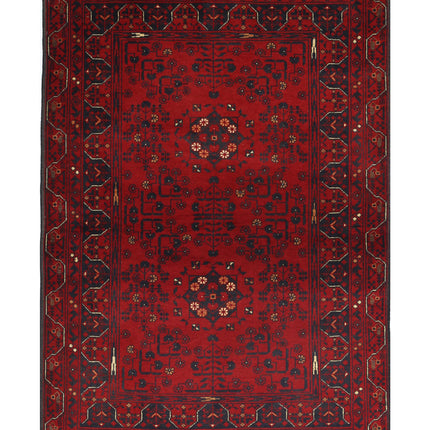 Afghan 3' 3" X 4' 9" Hand Knotted Wool Rug 3' 3" X 4' 9" (99 X 145) / Red / Wool