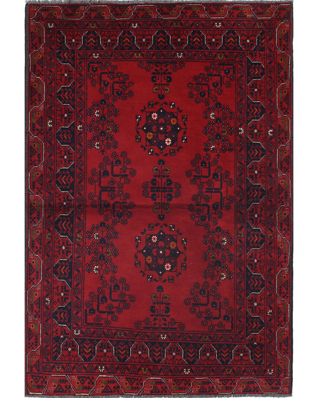 Afghan 3' 2" X 4' 10" Hand Knotted Wool Rug 3' 2" X 4' 10" (97 X 147) / Red / Wool