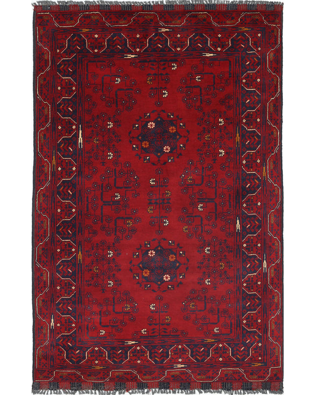Afghan 3' 1" X 4' 10" Hand Knotted Wool Rug 3' 1" X 4' 10" (94 X 147) / Red / Wool