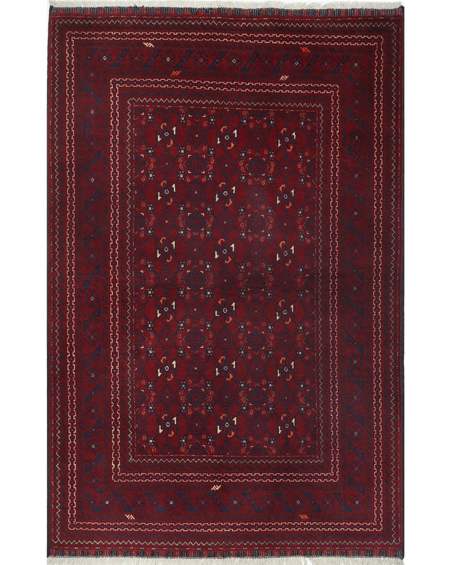 Afghan 3' 8" X 5' 9" Hand Knotted Wool Rug 3' 8" X 5' 9" (112 X 175) / Red / Wool