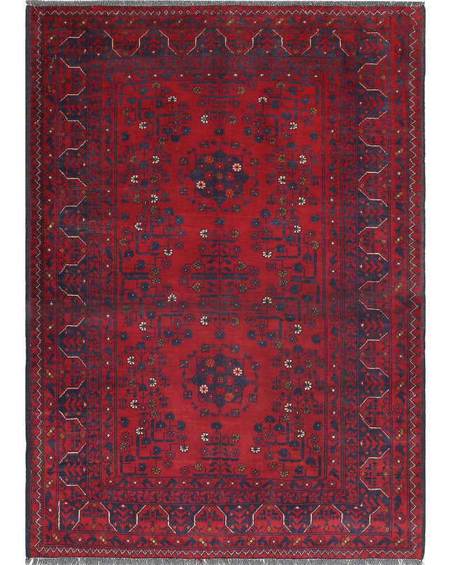Afghan 3' 3" X 4' 7" Hand Knotted Wool Rug 3' 3" X 4' 7" (99 X 140) / Red / Wool