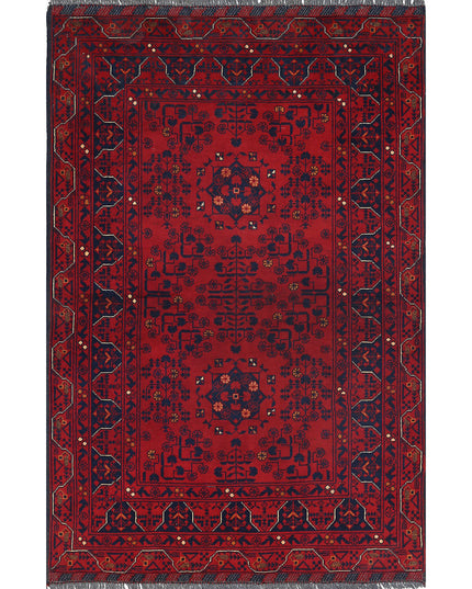 Afghan 3' 2" X 4' 10" Hand Knotted Wool Rug 3' 2" X 4' 10" (97 X 147) / Red / Wool