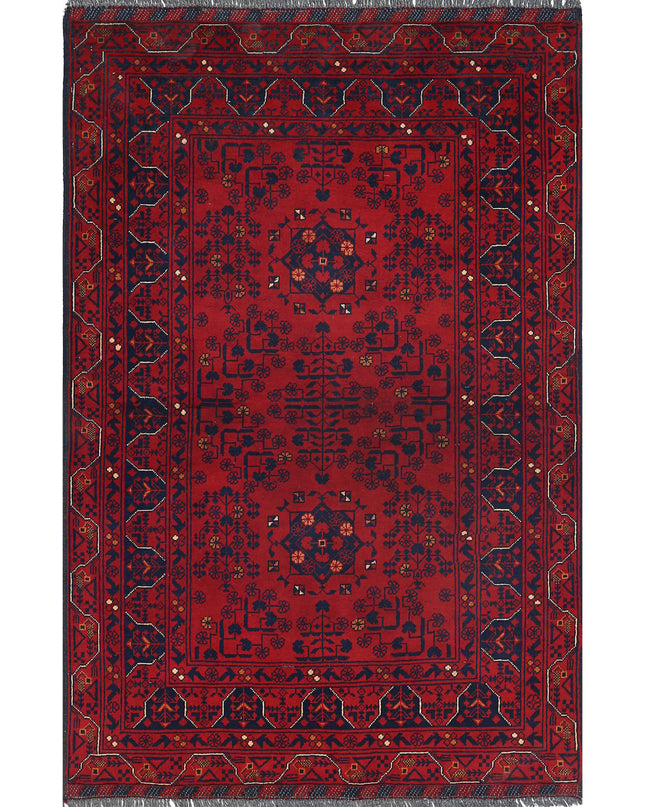 Afghan 3' 2" X 4' 10" Hand Knotted Wool Rug 3' 2" X 4' 10" (97 X 147) / Red / Wool