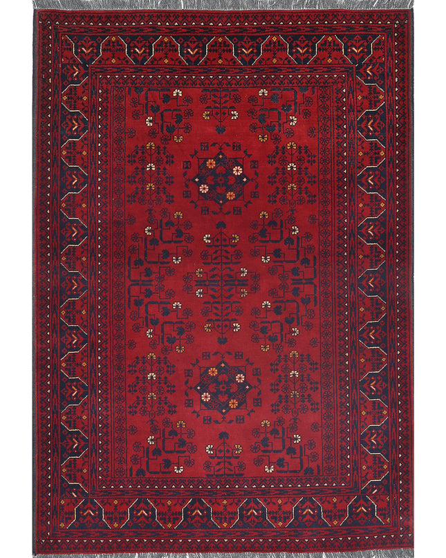Afghan 3' 3" X 4' 9" Hand Knotted Wool Rug 3' 3" X 4' 9" (99 X 145) / Red / Wool