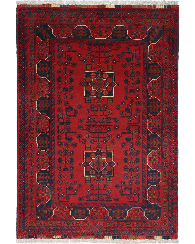 Afghan 3' 3" X 4' 10" Hand Knotted Wool Rug 3' 3" X 4' 10" (99 X 147) / Red / Wool