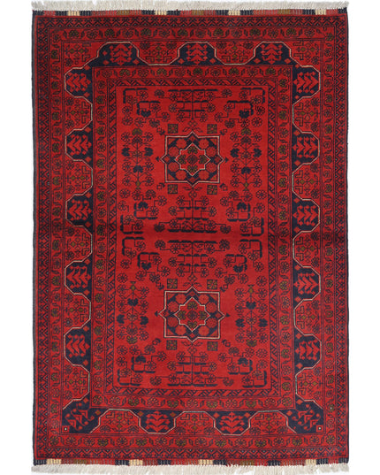 Afghan 3' 4" X 4' 10" Hand Knotted Wool Rug 3' 4" X 4' 10" (101 X 147) / Red / Wool