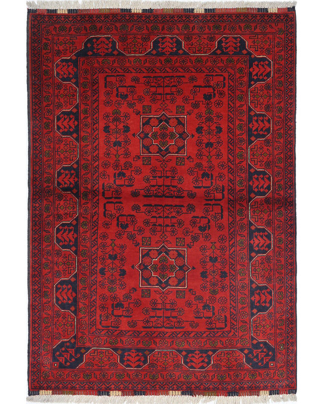 Afghan 3' 4" X 4' 10" Hand Knotted Wool Rug 3' 4" X 4' 10" (101 X 147) / Red / Wool