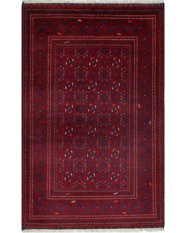 Afghan 3' 8" X 5' 9" Hand Knotted Wool Rug 3' 8" X 5' 9" (112 X 175) / Red / Wool