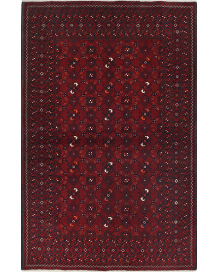 Afghan 3' 8" X 5' 11" Hand Knotted Wool Rug 3' 8" X 5' 11" (112 X 180) / Red / Wool