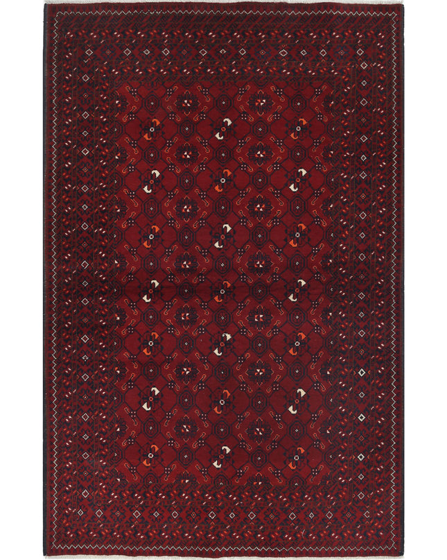 Afghan 3' 8" X 5' 11" Hand Knotted Wool Rug 3' 8" X 5' 11" (112 X 180) / Red / Wool