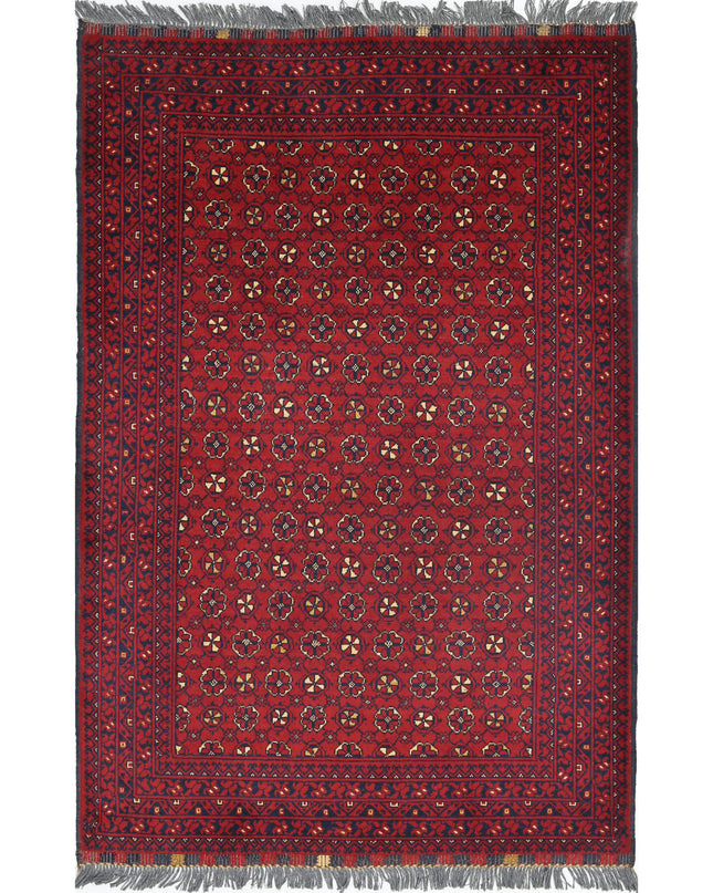 Afghan 3' 4" X 4' 10" Hand Knotted Wool Rug 3' 4" X 4' 10" (101 X 147) / Red / Wool
