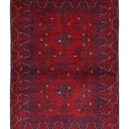 Afghan 3' 4" X 4' 8" Hand Knotted Wool Rug 3' 4" X 4' 8" (101 X 142) / Red / Wool