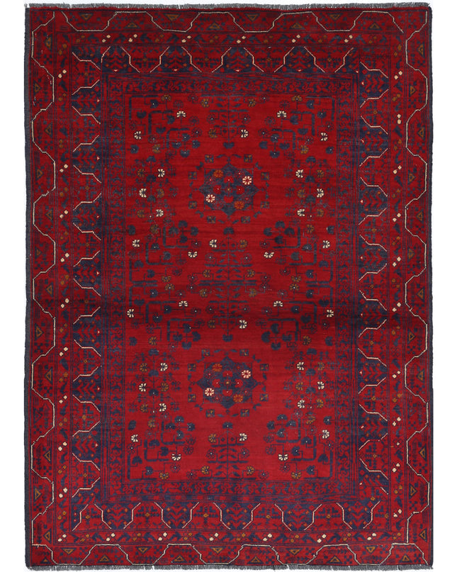 Afghan 3' 4" X 4' 8" Hand Knotted Wool Rug 3' 4" X 4' 8" (101 X 142) / Red / Wool