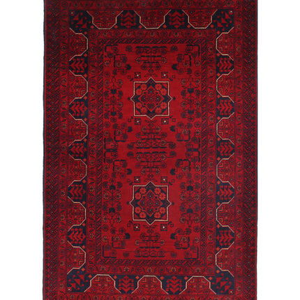 Afghan 3' 5" X 5' 5" Hand Knotted Wool Rug 3' 5" X 5' 5" (104 X 165) / Red / Wool