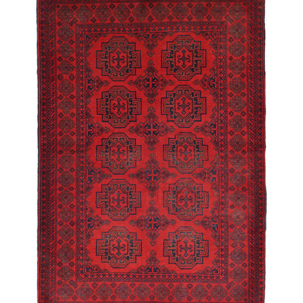 Afghan 3' 5" X 5' 2" Hand Knotted Wool Rug 3' 5" X 5' 2" (104 X 158) / Red / Wool