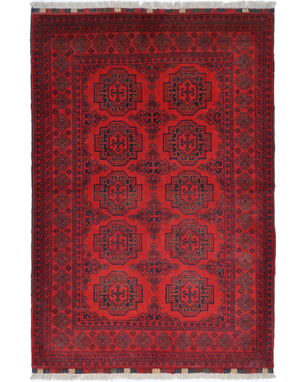 Afghan 3' 5" X 5' 2" Hand Knotted Wool Rug 3' 5" X 5' 2" (104 X 158) / Red / Wool