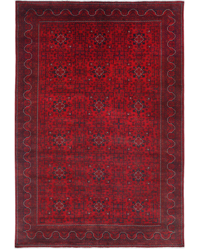 Afghan 6' 6" X 9' 7" Hand Knotted Wool Rug 6' 6" X 9' 7" (198 X 292) / Red / Wool