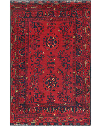 Afghan 3' 4" X 5' 0" Hand Knotted Wool Rug 3' 4" X 5' 0" (101 X 152) / Red / Wool