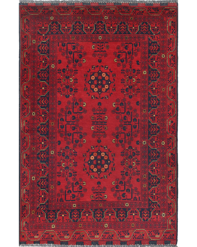 Afghan 3' 4" X 5' 0" Hand Knotted Wool Rug 3' 4" X 5' 0" (101 X 152) / Red / Wool