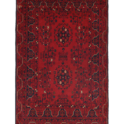Afghan 3' 4" X 4' 11" Hand Knotted Wool Rug 3' 4" X 4' 11" (101 X 150) / Red / Wool