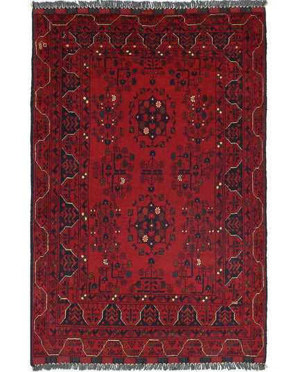 Afghan 3' 4" X 4' 11" Hand Knotted Wool Rug 3' 4" X 4' 11" (101 X 150) / Red / Wool