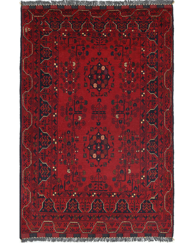 Afghan 3' 4" X 4' 11" Hand Knotted Wool Rug 3' 4" X 4' 11" (101 X 150) / Red / Wool