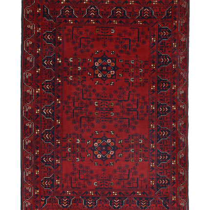 Afghan 3' 2" X 4' 9" Hand Knotted Wool Rug 3' 2" X 4' 9" (97 X 145) / Red / Wool