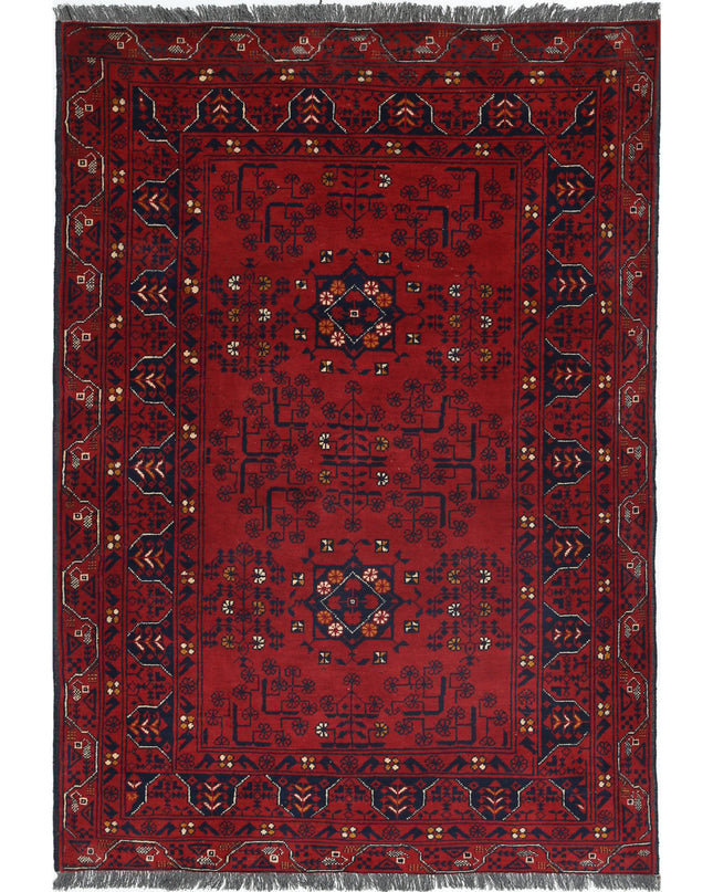 Afghan 3' 2" X 4' 9" Hand Knotted Wool Rug 3' 2" X 4' 9" (97 X 145) / Red / Wool