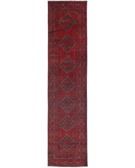 Afghan 2' 7" X 12' 6" Hand Knotted Wool Rug 2' 7" X 12' 6" (79 X 381) / Red / Wool