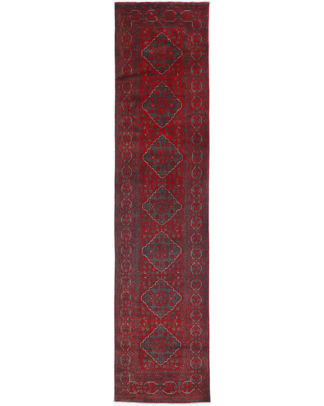 Afghan 2' 7" X 12' 6" Hand Knotted Wool Rug 2' 7" X 12' 6" (79 X 381) / Red / Wool