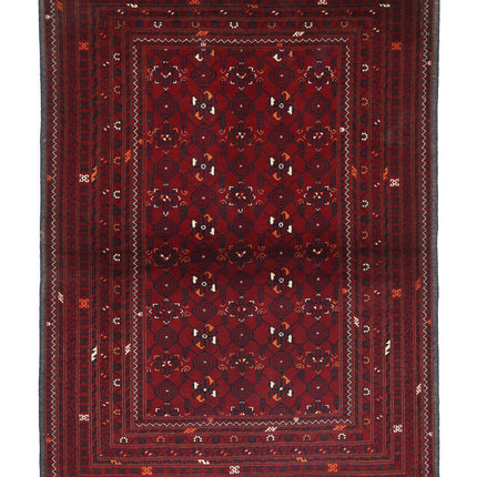 Afghan 4' 0" X 5' 7" Hand Knotted Wool Rug 4' 0" X 5' 7" (122 X 170) / Red / Wool