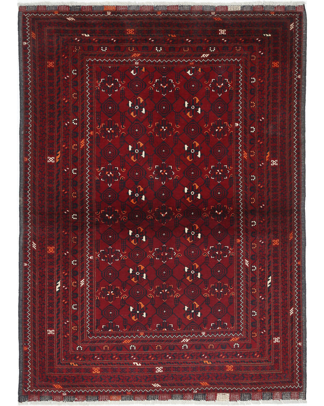 Afghan 4' 0" X 5' 7" Hand Knotted Wool Rug 4' 0" X 5' 7" (122 X 170) / Red / Wool