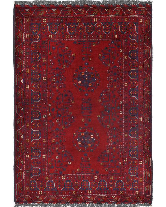 Afghan 3' 3" X 4' 10" Hand Knotted Wool Rug 3' 3" X 4' 10" (99 X 147) / Red / Wool