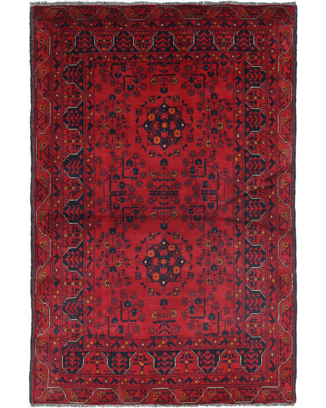 Afghan 3' 3" X 4' 11" Hand Knotted Wool Rug 3' 3" X 4' 11" (99 X 150) / Red / Wool