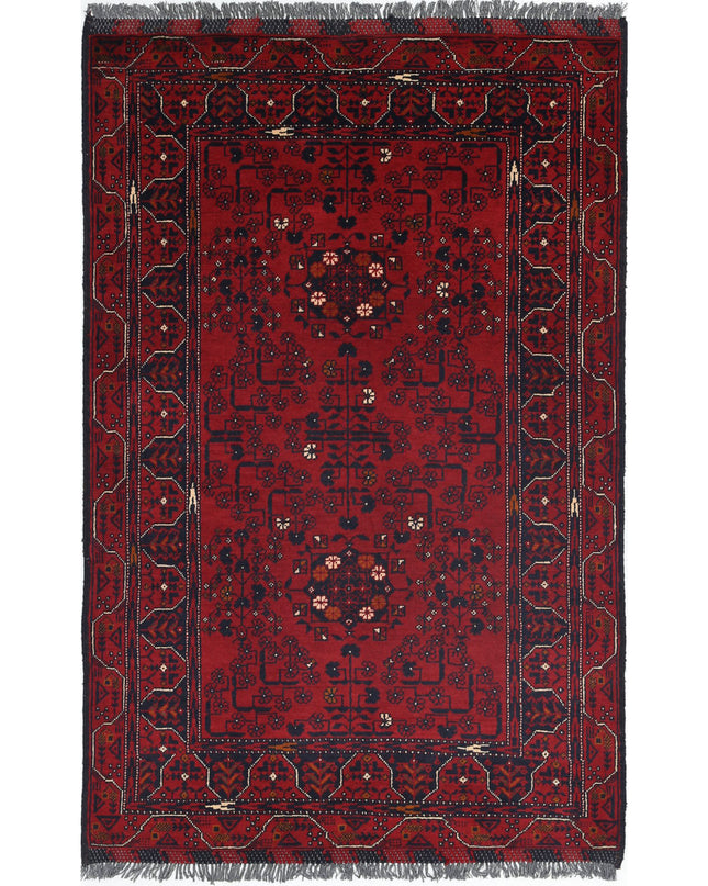 Afghan 3' 0" X 4' 10" Hand Knotted Wool Rug 3' 0" X 4' 10" (91 X 147) / Red / Wool