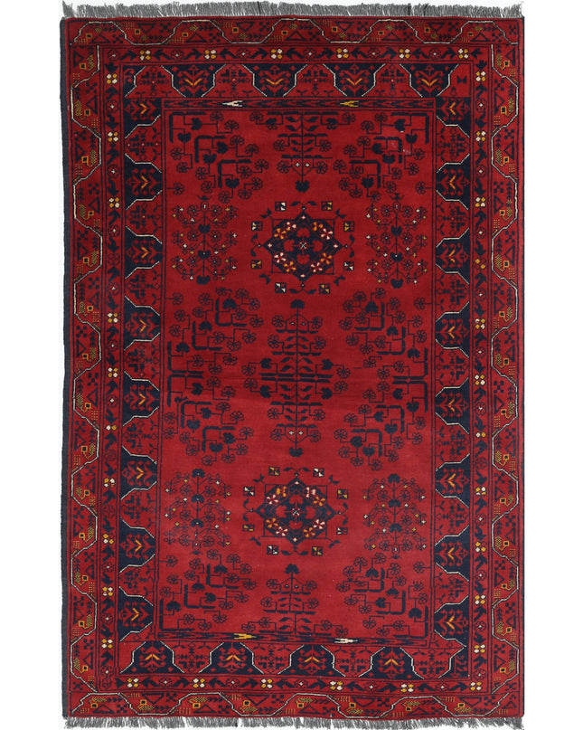 Afghan 3' 1" X 5' 0" Hand Knotted Wool Rug 3' 1" X 5' 0" (94 X 152) / Red / Wool