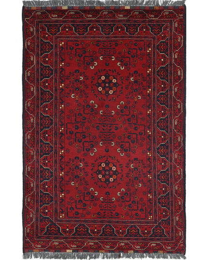 Afghan 3' 2" X 5' 0" Hand Knotted Wool Rug 3' 2" X 5' 0" (97 X 152) / Red / Wool