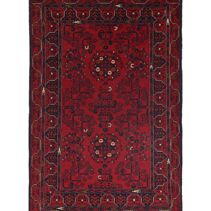 Afghan 3' 0" X 4' 10" Hand Knotted Wool Rug 3' 0" X 4' 10" (91 X 147) / Red / Wool