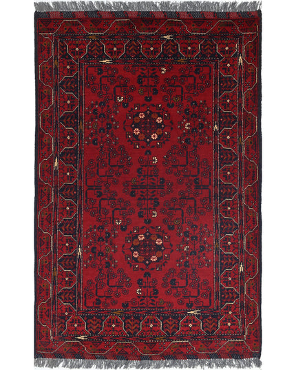Afghan 3' 0" X 4' 10" Hand Knotted Wool Rug 3' 0" X 4' 10" (91 X 147) / Red / Wool